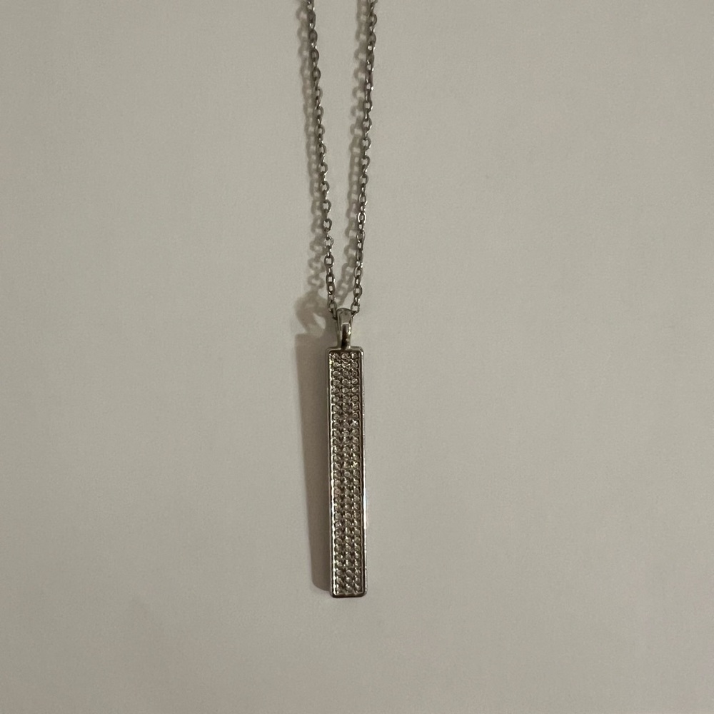 Long Silver Pendant Necklace